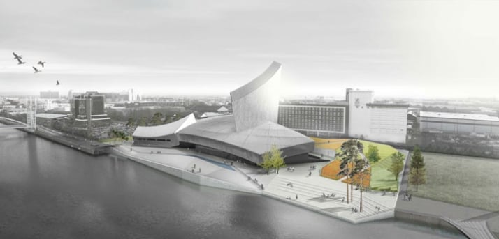 Proposed initial external design concept. Imperial War Museum North from MediaCity:UK