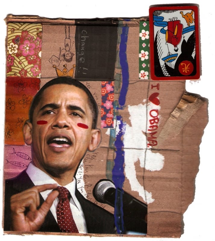 LUV OBAMA //  January 2009 mixed media // 15x26 cm