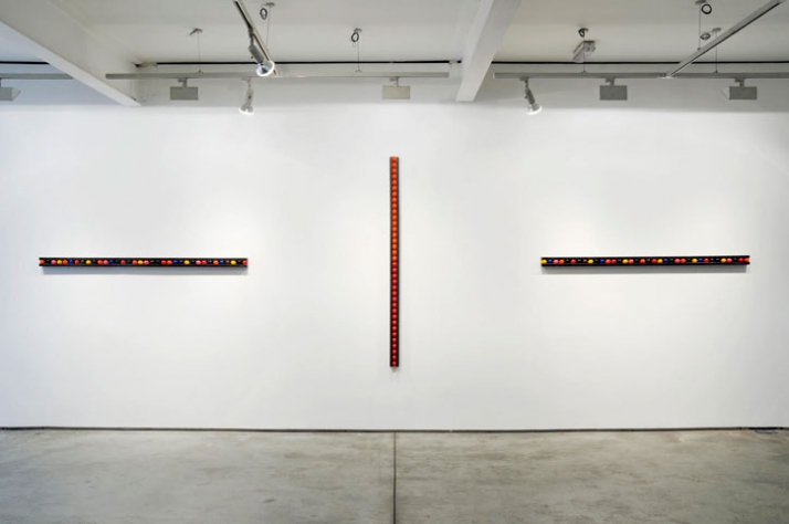   photo © Paul Tucker 2009 // Installation shot, left - right:  So Dance With Me 2009, Steel and Snooker balls, Edition 3, 8 x 189 x 5.5 cm True 2009,