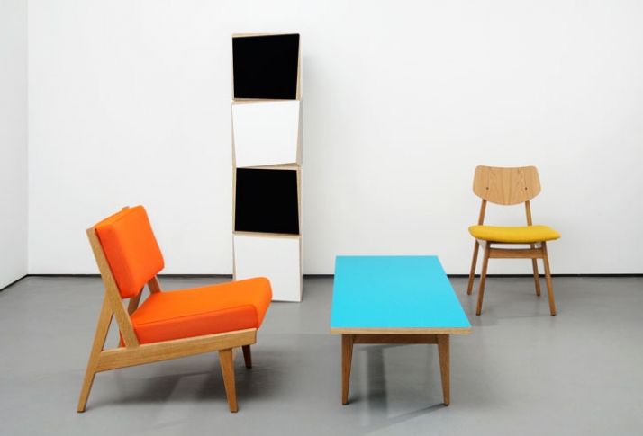 Jens Risom Furniture / Photograph from left to right :U 431 Low armless chair Oak with Kvadrat Divina fabric W 23&quot; D 28&quot; H 29&quot; W 584mm D 711mm H 737mm