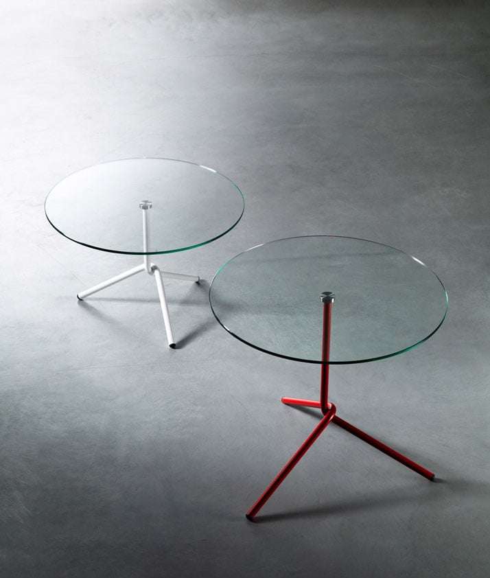 Fil, super minimalistic side table with steel structure and glass top, Image Courtesy of Paolo Cappello