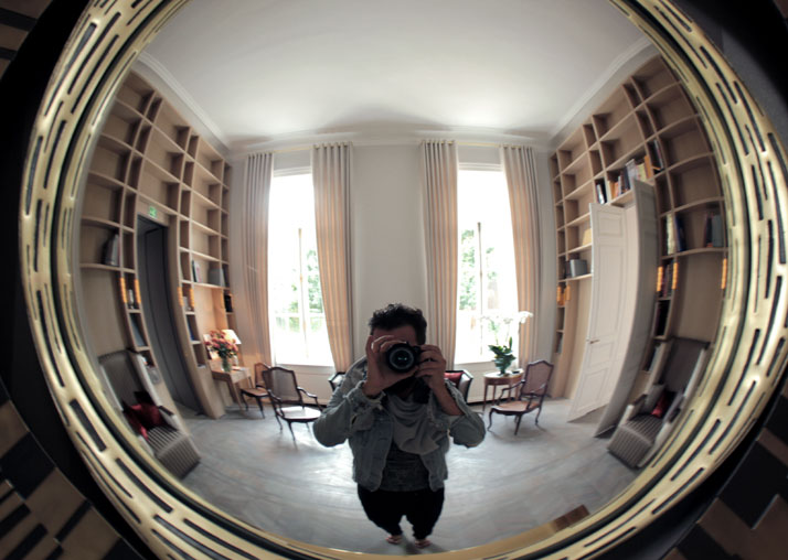 Self-portrait in front of Hervé van der Straeten's mirror in the Library,  Hôtel du Marc.  photo © Costas Voyatzis