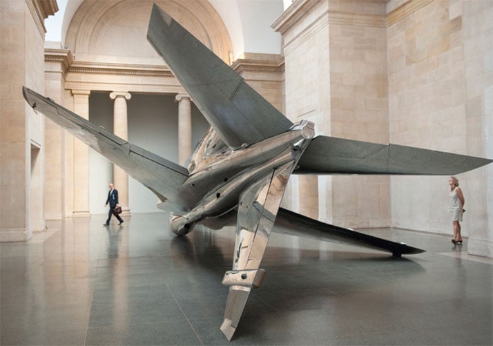 Harrier—2010—BAe Sea Harrier aircraft, paint, rigging // 7.6 x 14.2 x 3.71 mCourtesy of Fiona Banner // Photography: Tate