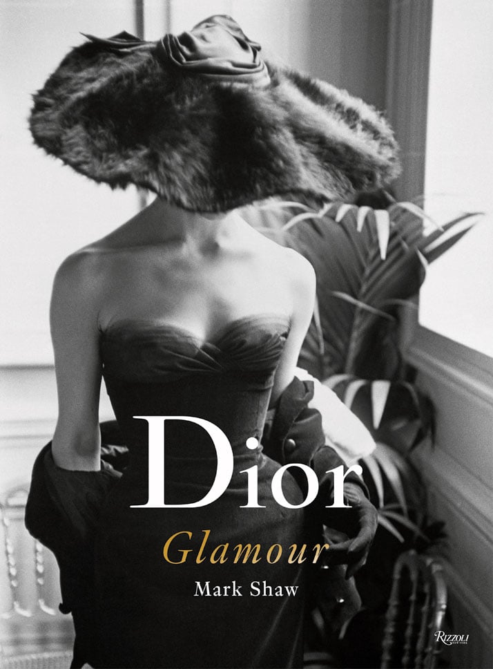 Dior in-house model EugeÌnie Pompon wearing the Clorinde dress, Autumn-Winter 1954 Haute Couture collection, H line.Book cover, © Mark Shaw, Rizzoli.