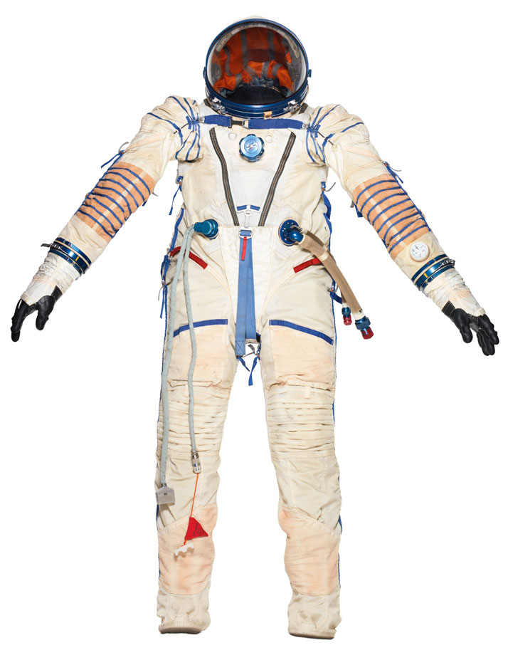 A &#039;&#039;ZVEZDA&#039;&#039; COSMONAUT SUIT WORN ON A SOVIET SPACE AGENCY MISSION INTO SPACEFabric with rubber lining1990Produced by RD &amp;amp; PE Zvezda, Russia