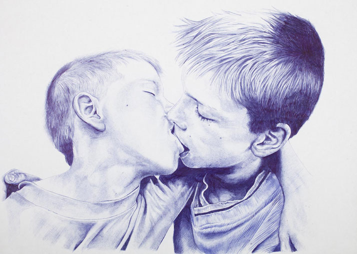 Humanity is overrated, number III, 2012Blue BIC pen on paper60 x 42 cmPrivate Collection, France ©2015 THE KID - All rights reserved. Courtesy the artist.