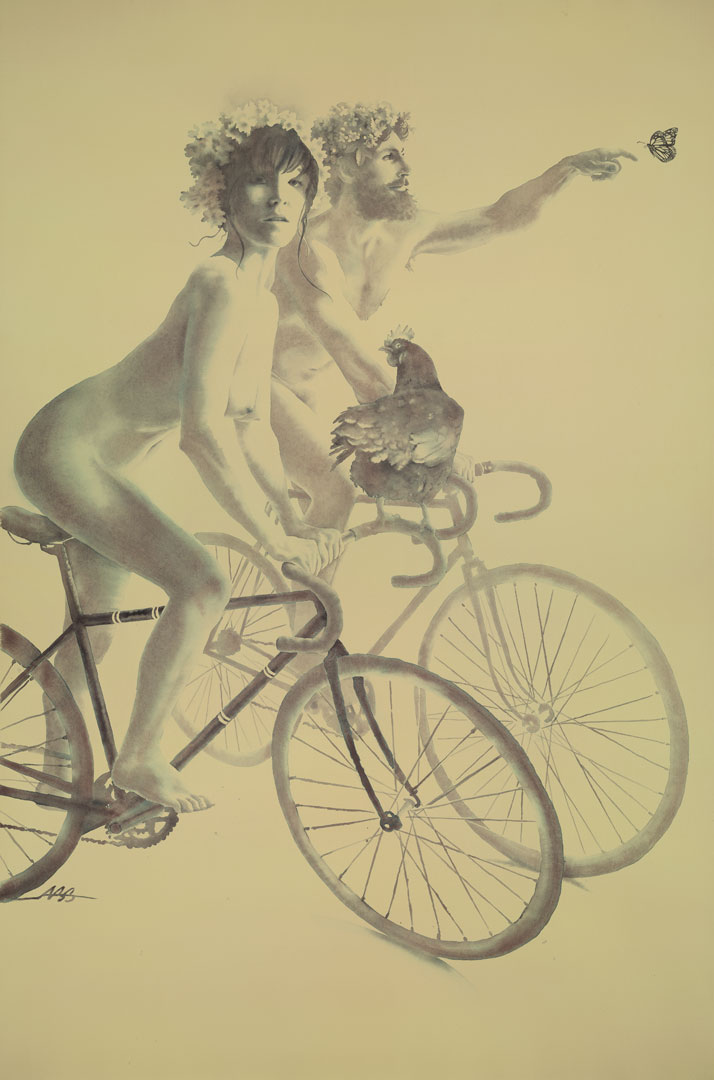 Alexandra Becker-Black, World Naked Bike Ride, 2013. Watercolour, 28 x 42 inches. Courtesy of the artist.