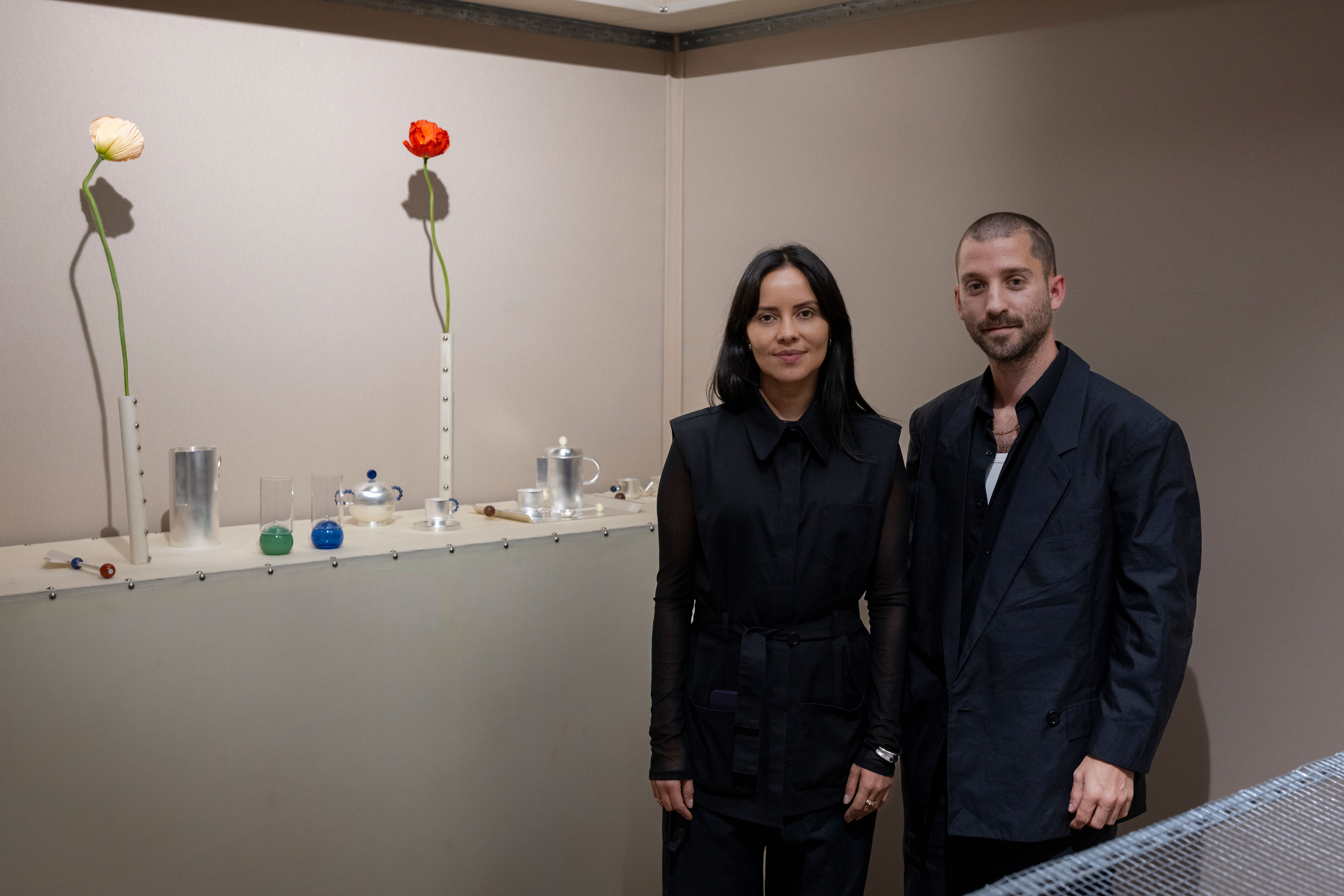 Designer Natalia Criado and architect and creative director Alberto Dapporto. At MATTER and SHAPE, Criado presented her Escritorio tableware and object  collection, installation design by Alberto Dapporto. Photography by Mickaël Llorca.