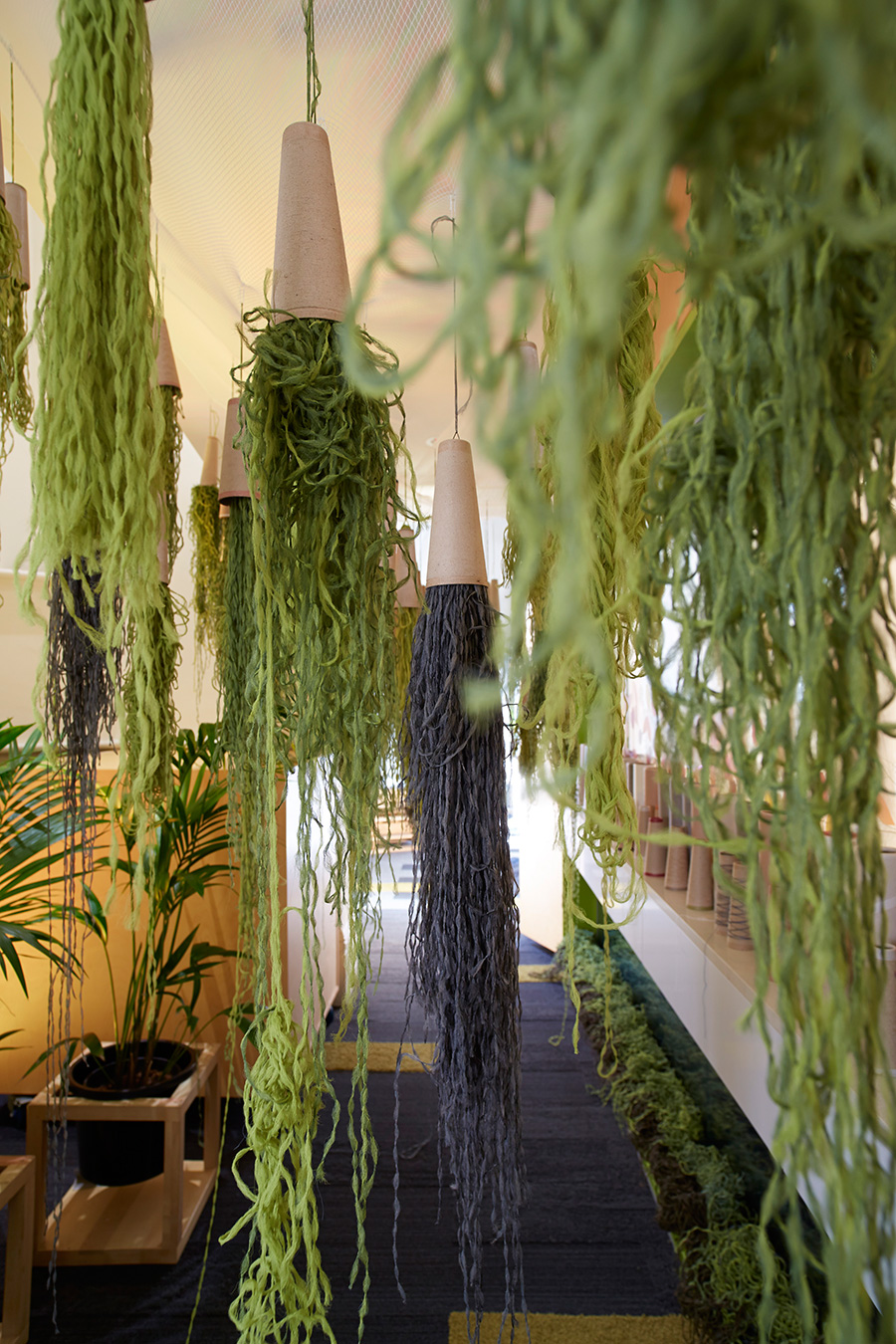 A forest of tactile hanging fibres encouraged visitors to clear their mind and reconnect with their creative side. Photo courtesy of Interface