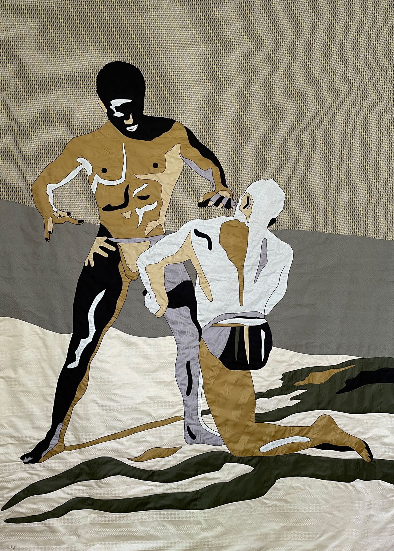 Louis Barthélemy, KHAYAMIYA 19 - THE ADVERSITY from the Lutteurs/Wrestlers series, 2021. Appliquéd and hand embroidered «bazins» on cotton canvas. Unique edition.