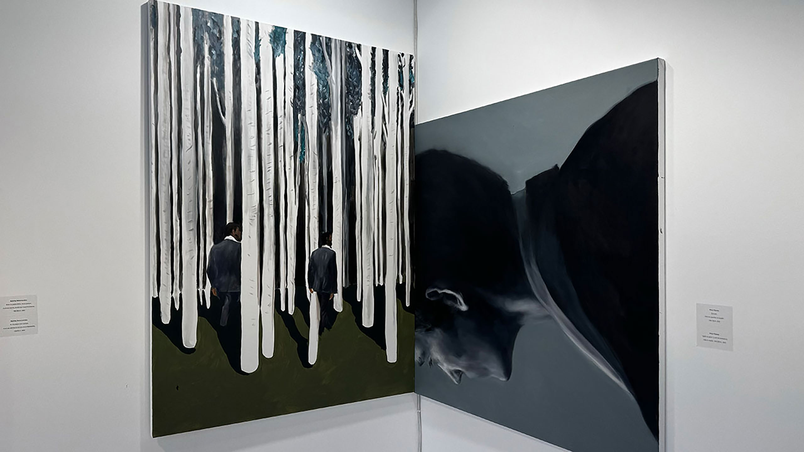 Rania Rangou.
Oils and acrylic on canvas, 150 x 120 cm. 
Again &amp; again (part of installation), 2023. Oils on canvas, 120 x 120 cm.
Alma Gallery.
Installation view, Art Athina 2024, Zappeion Hall, Sep 19 - 23, 2024.