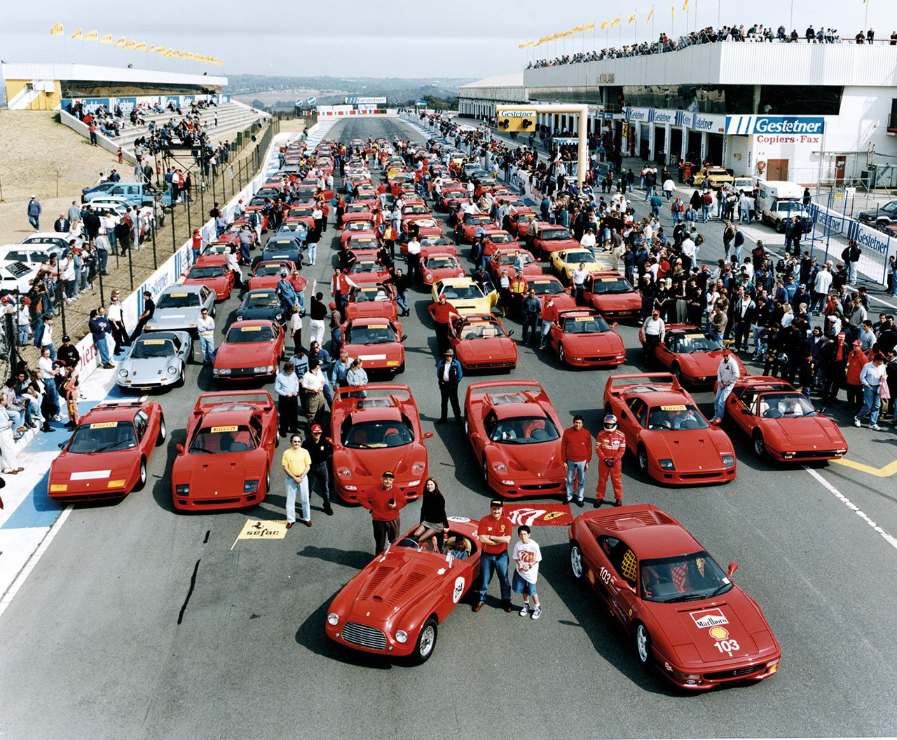 Rally of the South African Ferrari Clubs on the Kyalami Circuit for the 50th Anniversary Celebration, 1997. Photo courtesy of Ferrari.