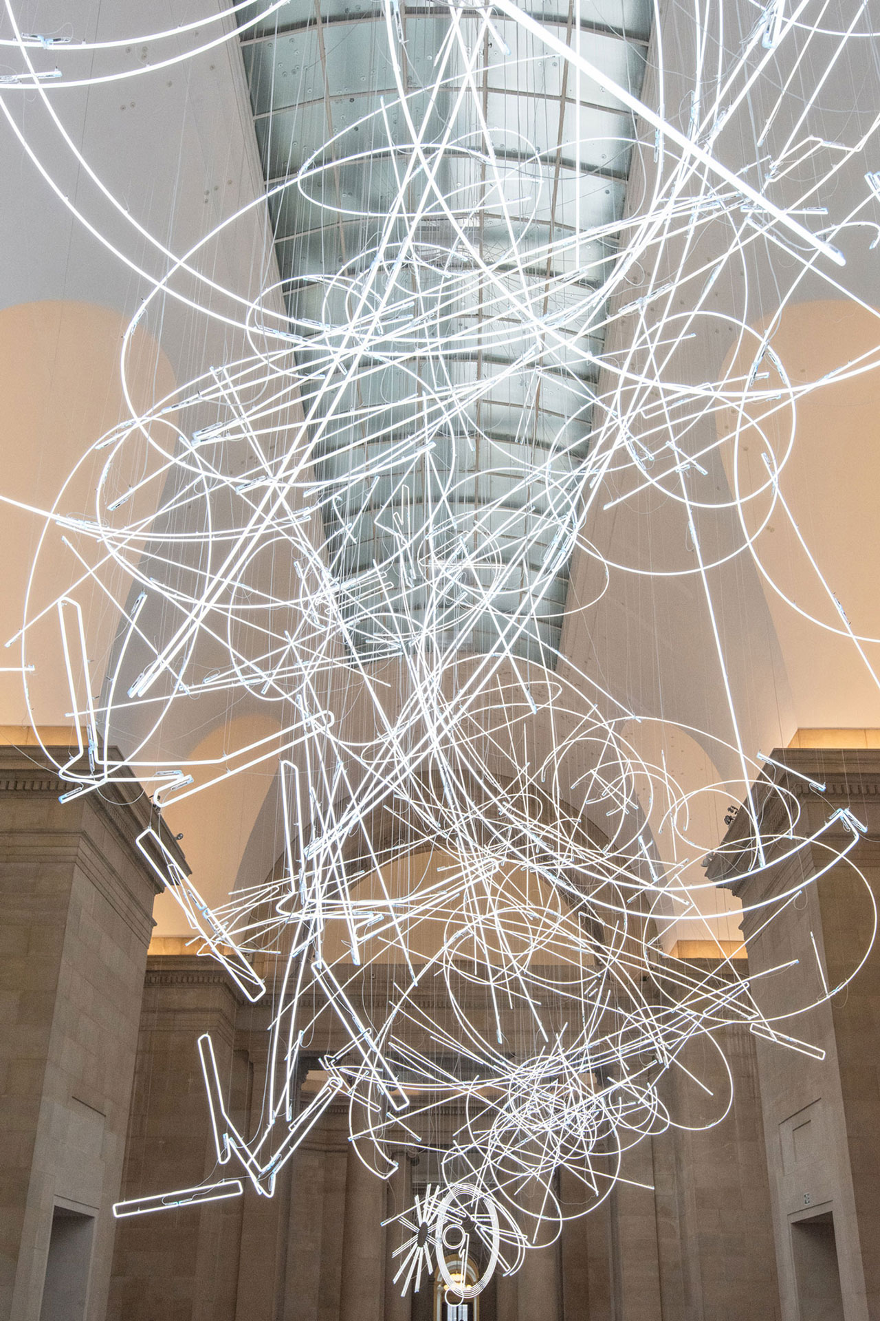 Cerith Wyn Evans, Forms in Space...by Light (in Time), 2017. Tate Britain Commission by Cerith Wyn Evans, Duveen Galleries. © Cerith Wyn Evans, courtesy White Cube. Photo: Joe Humphreys © Tate, London 2018.