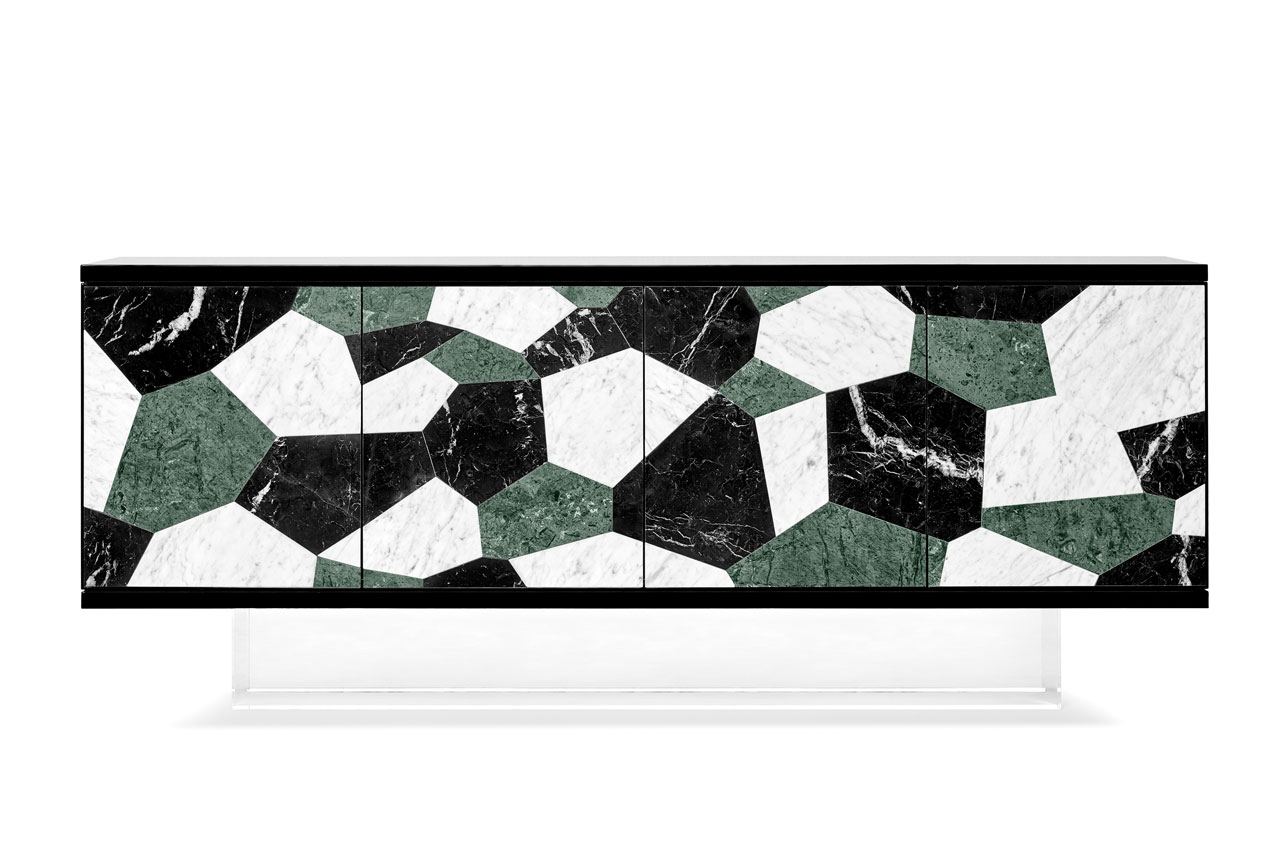 The Fractal Sideboard with marble marquetry by Ginger &amp; Jagger.