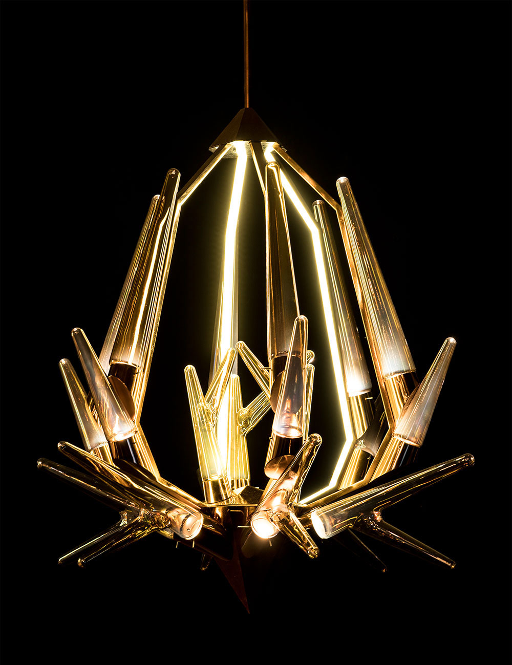 The Stag chandelier by New Delhi-based Klove Studio, inspired by the Nordic Antelope - hand crafted in glass. 