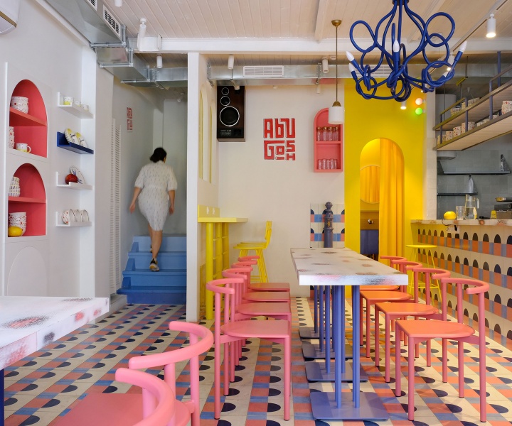 Colourful Geometric Patterns Imbue a Middle Eastern Café in Moscow with Playful Exuberance